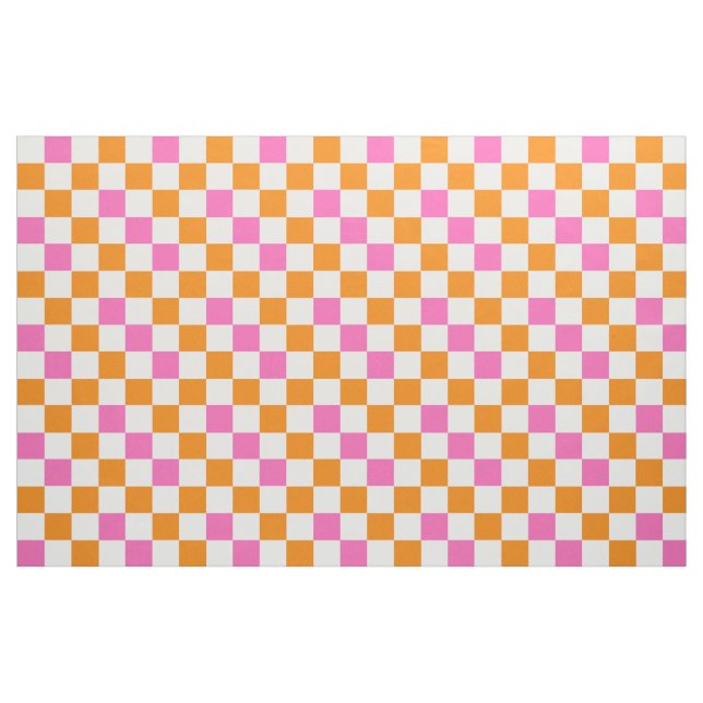Tecido Desenho de padrão xadrez laranja branco rosa (Fat Quarter)