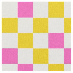 Tecido Desenho Xadrez Amarelo Branco Rosa