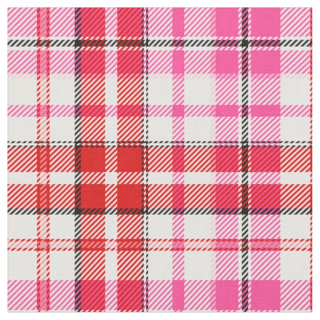 Tecido Desenho Xadrez Escocês Branco Vermelho Rosa (Detalhe)
