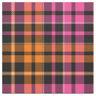 Tecido Desenho Xadrez Tartan Preto Rosa Laranja