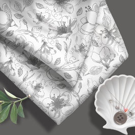 Tecido Desenhos Florais Descritos Cinza Padrão939