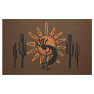 Tecido Deserto de Kokopelli Sol Castanho Russo Sudoeste
