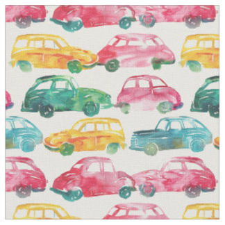 Tecido Desfile de Carros em Aquarela