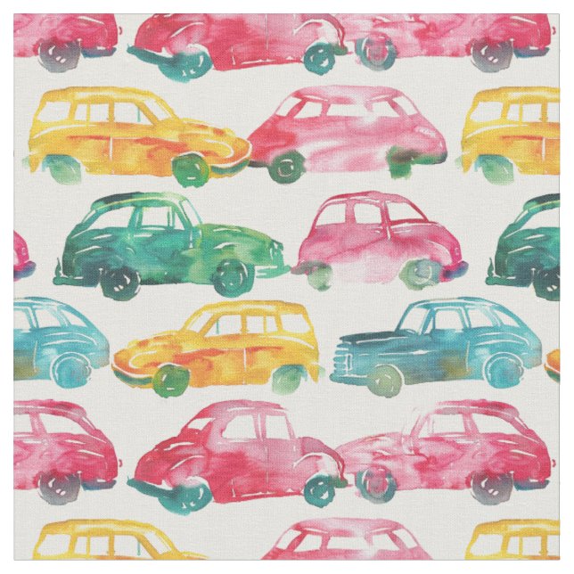 Tecido Desfile de Carros em Aquarela (Detalhe)
