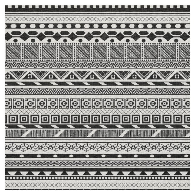 Tecido Design asteca branco preto bonito dos padrões (Modelo)
