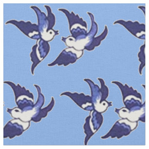 Tecido Design azul clássico v2 dos pássaros do salgueir