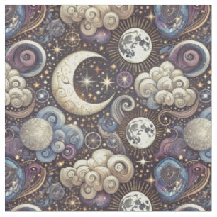 Tecido Design Celestial de Lua sem Costura e Estrelas