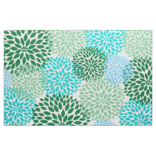Tecido Design corajoso das dálias do verde azul da