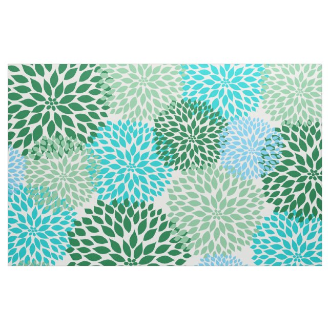 Tecido Design corajoso das dálias do verde azul da (Jarda)