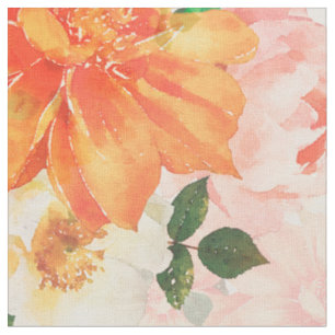 Tecido Design de Arte Floral Rosa e Laranja