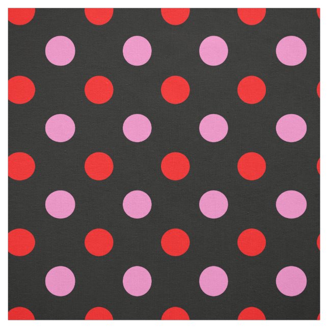 Tecido Design de bolinhas vermelhas e rosas em preto (Modelo)