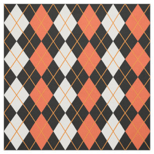 Tecido Design de Diamante de Argyle Branco-Preto-Laranja