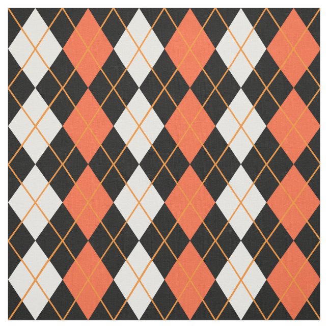 Tecido Design de Diamante de Argyle Branco-Preto-Laranja (Modelo)