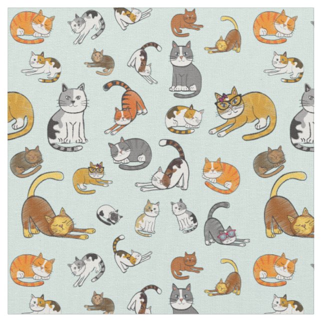 Tecido design de gato giro para amantes de gatos - turque (Detalhe)