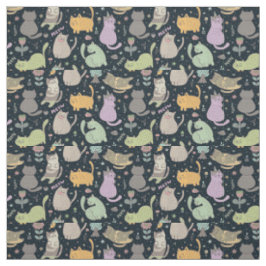 Tecido Design de gatos e flores