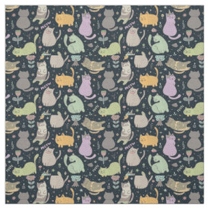 Tecido Design de gatos e flores