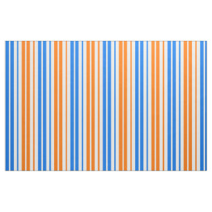 Tecido Design de Listras Verticais Laranja Azul Branco  