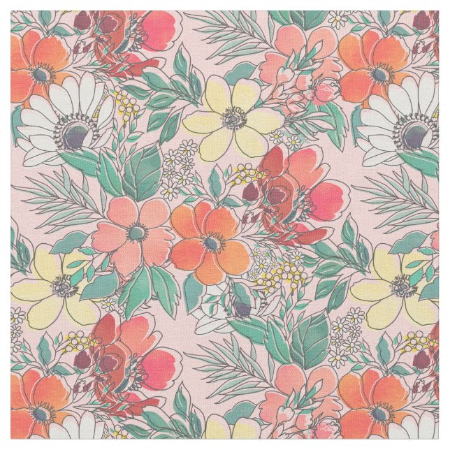 Tecido Design de mão floral rosa giro, bonito (Detalhe)