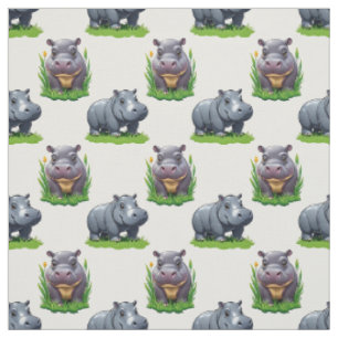 Tecido Design de padrão de animal hipopótamo Moo Deng