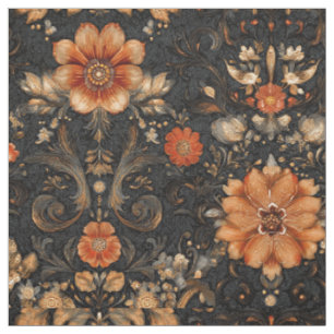 Tecido Design de Padrão de Brocade Floral Laranja e Preto