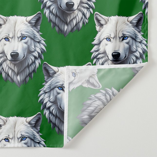 Tecido Design de padrão de cabeça de lobo branco verde (Criador carregado)