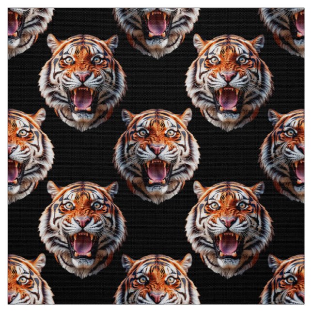Tecido Design de Padrão de Cabeça Tiger - Preto (Modelo)
