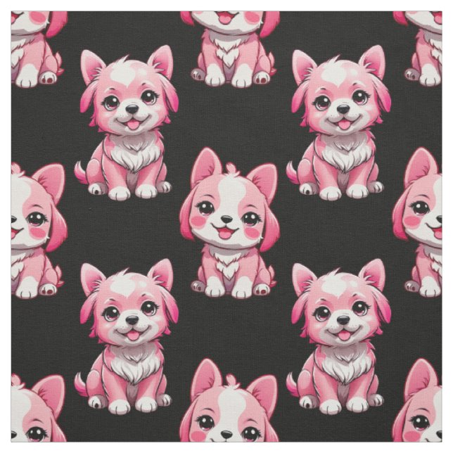 Tecido Design de Padrão de Cachorro Rosa - Preto (Modelo)