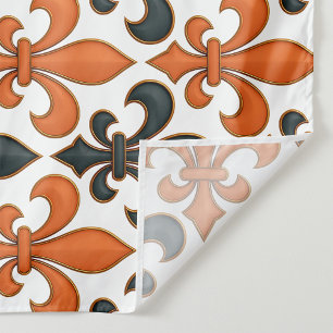 Tecido Design de Padrão do Barroco Negro Laranja Fleur-de