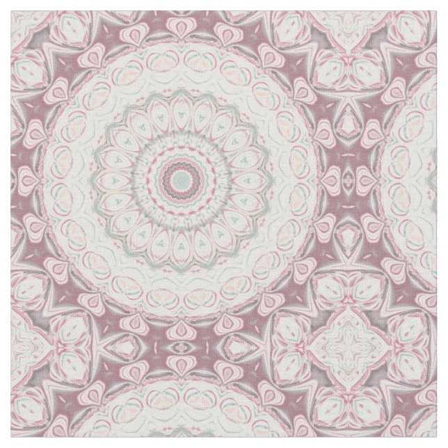 Tecido Design de Padrão Mandala Rosa e Verde Menta (Detalhe)