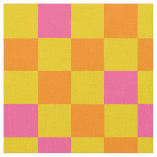 Tecido Design de padrão xadrez laranja amarelo rosa