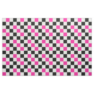 Tecido Design de padrão xadrez rosa preto e branco