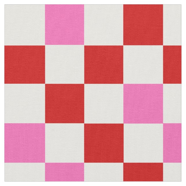 Tecido Design de padrão xadrez vermelho branco rosa (Detalhe)