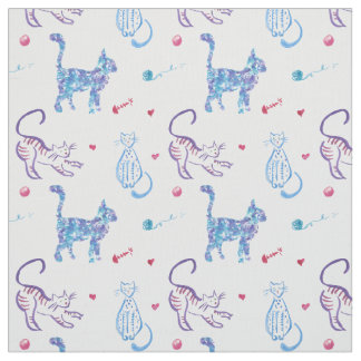 Tecido design de um padrão gráfico do Gato com aquarela c