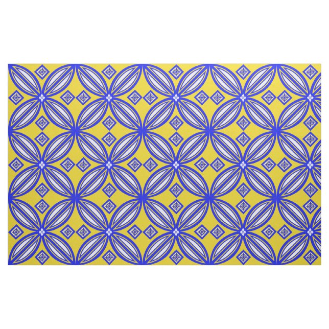 Tecido Design Do Mosaico Talavera Azul E Amarelo (Fat Quarter)