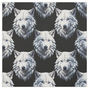 Tecido Design do padrão da cabeça do lobo branco