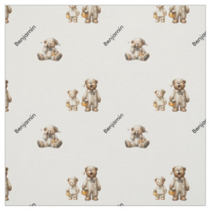 Tecido Design do Urso Sonolento Aconchegante com Nome Per