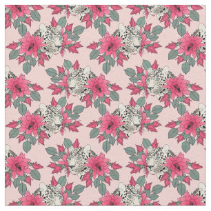 Tecido Design elegante das flores e dos leopardos do