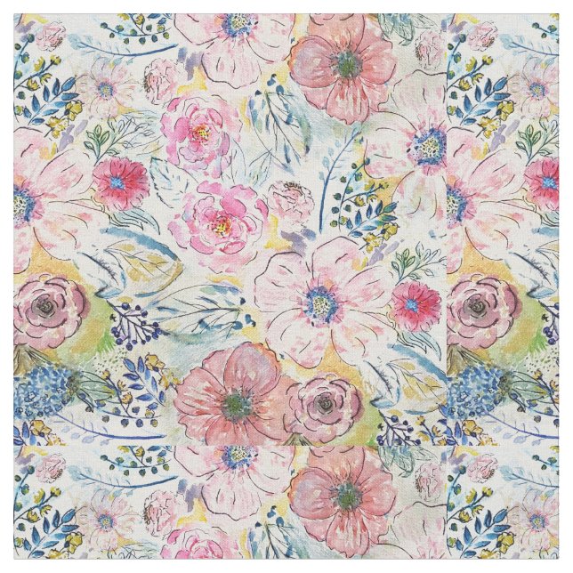 Tecido Design floral de tinta de mão aquosa (Detalhe)