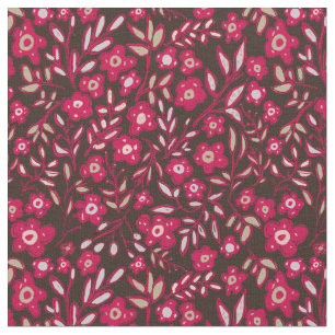 Tecido Design floral em magenta rica e preto
