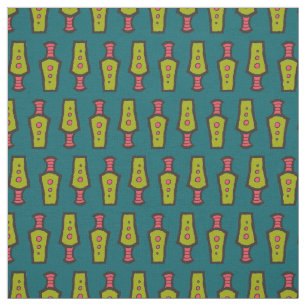 Tecido Design Tribal Abstrato Verde, Vermelho, Azul-turqu