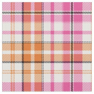 Tecido Design Xadrez Escocês Laranja Rosa Branco