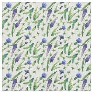 Tecido Designs Florais verdes e azuis