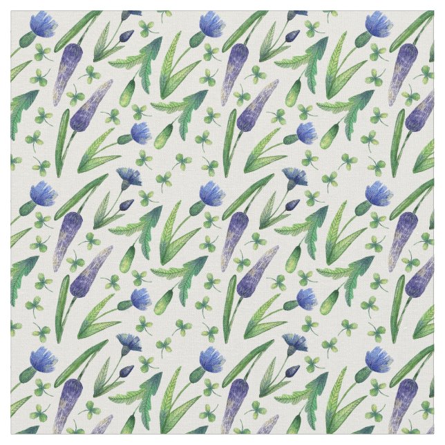 Tecido Designs Florais verdes e azuis (Detalhe)