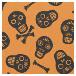 Tecido Dia de los Muertos Crânios de Papel Preto Padrão