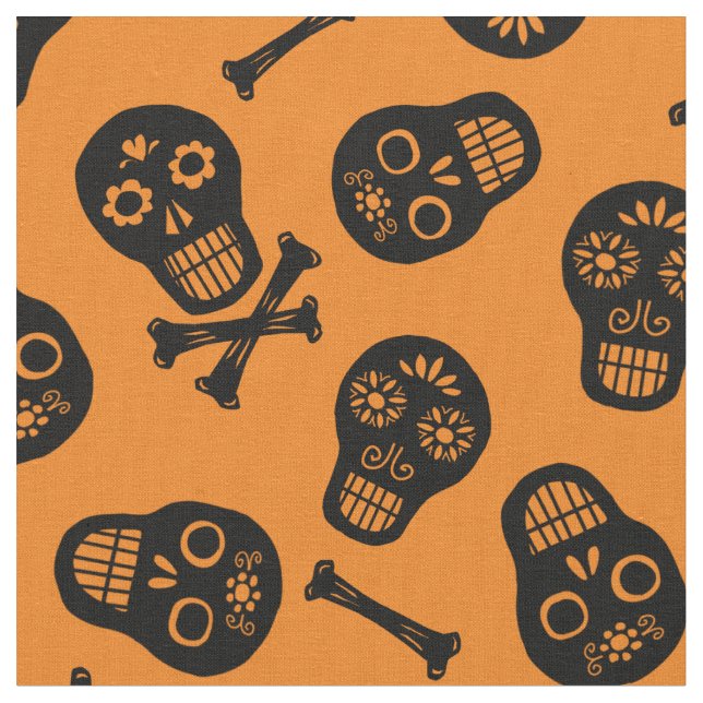 Tecido Dia de los Muertos Crânios de Papel Preto Padrão (Detalhe)
