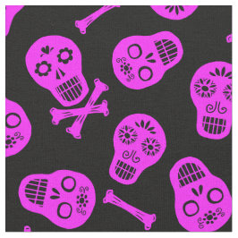 Tecido Dia de los Muertos Pink Paper Skulls Padrão
