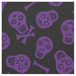 Tecido Dia de los Muertos Purple Paper Skulls Padrão