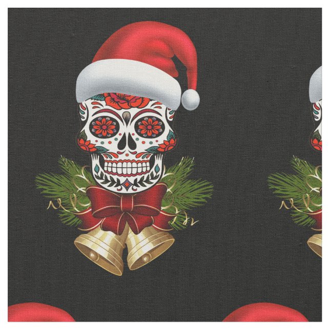 Tecido Dia de Natal Do Chapéu De Natal Do Crânio Do Açúca (Detalhe)