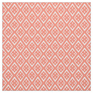 Tecido Diamantes medievais - cor-de-rosa coral e branco