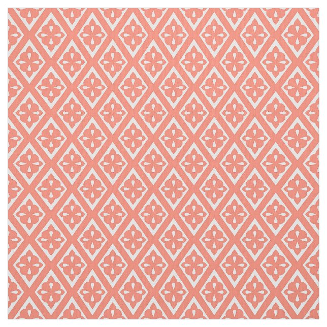 Tecido Diamantes medievais - cor-de-rosa-coral e branco (Modelo)